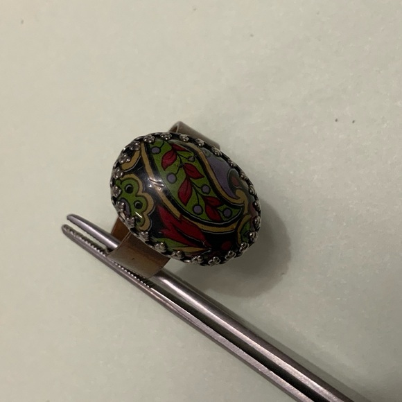 Vtg Antique Copper Multicolor Paisley Cabochon Ring in Beveled Setting Sz 7 - Picture 7 of 16